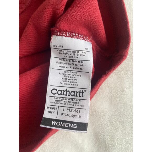 Carhart‎ Womens Vintage Faded Red Long Sleeve V Neck Shirt Large 12-14 Layering - Picture 6 of 9